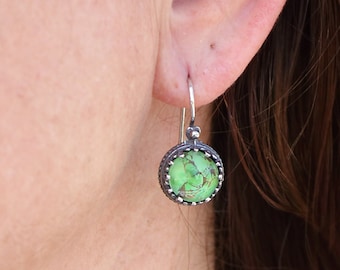 Sterling Silver Byzantine Earrings: Green Turquoise Doublet, Classic Greek Jewelry