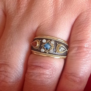 Dimos 18k Gold Noir Byzantine Inspired Cocktail Ring. Handmade Greek Jewelry.