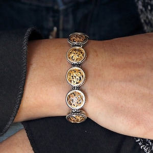 Silver Byzantine Inspired Carved Bracelet. Traditional Greek Jewelry. Birthday Gift.