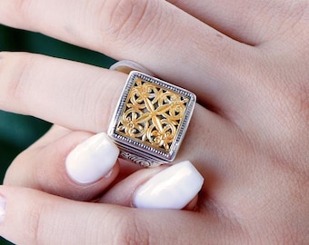 Elegant 925 Silver Ring with Intricate Carvings. Handmade Unisex Jewelry.