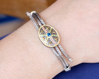 Bracelet byzantin cocktail tricoté en argent. Bijoux grecs classiques.