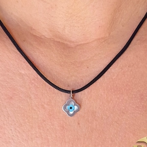 14k White Gold Double Sided Evil Eye Pendant. Good Luck Charm Jewelry. Gift for Best Friend.
