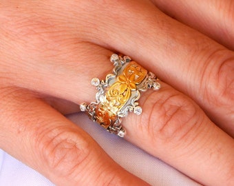 Silver Byzantine Ring with Zircons. Handmade Greek Ring for Her.