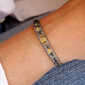 Silver Blackened Cuff with Blue Topaz and Garnet. Handmade Statement Jewelry