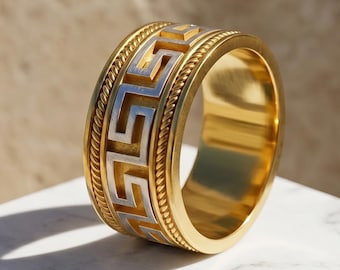 18k tweekleurige massief gouden Griekse sleutelhanger |  Handgemaakte sieraden voor mannen en vrouwen