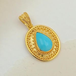 Byzantine 18k Gold Pendant with Turquoise • Timeless Gift for Her