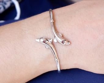 Silver Dolphins Bangle Bracelet. Ancient Greek Art Jewelry. Birthday Gift.
