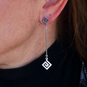 Silver Greek Key Dangle Earrings. Ancient Greek Design Jewelry. Birthday Gift