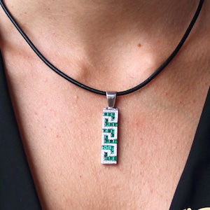 Dimos 18k White Gold Greek Key Pendant with Emeralds. Greek Handmade Jewelry. Birthday Gift.