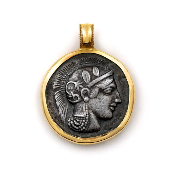 14k Gold Athena Coin Pendant: Double Sided Silver Museum Copy