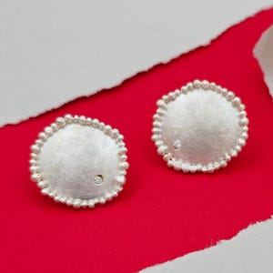 Silver Dome Earrings with Beaded Edge | Matte Studs Earrings for Her