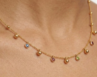 14k gouden veelkleurige zirkoonketting • Sierlijke kralensieraden Cadeau voor haar