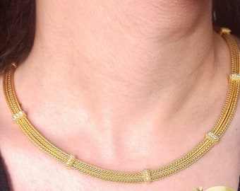 Dimos 18k Gold Diamanten gestrickte Halskette. Klassischer griechischer Schmuck