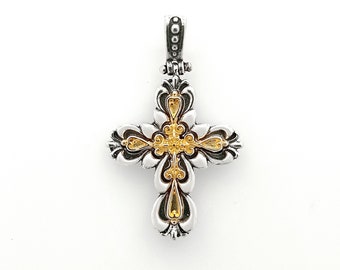 Silber zweifarbiges byzantinisches Kreuz. Handgemachter Unisex christlicher Schmuck