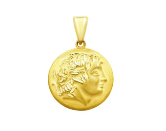 14k Gold Alexander the Pendant, Vergina Sun Coin Jewelry