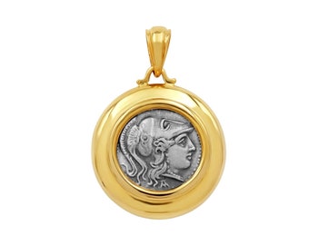 Pendentif hibou Athéna en or 14 carats : réplique d'une pièce de monnaie grecque antique en argent