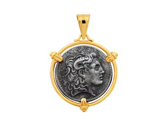 14k Gold Alexander Coin Pendant - Silver Athena Replica