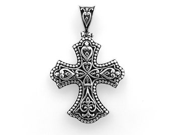Silver Cross with Byzantine Inspired Patterns. Unisex Christian Jewelry.