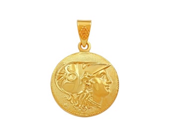 Pendentif réplique en or 18 carats de la déesse Athéna. Bijoux de la mythologie grecque