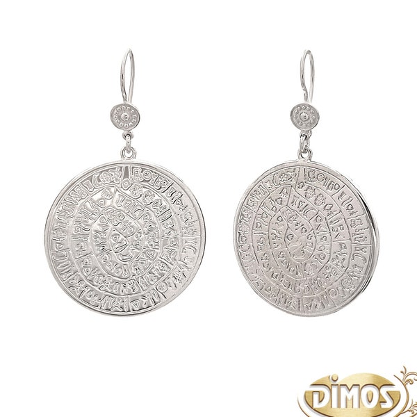 Silver Phaistos Disk Dangle Earrings. Greek Museum Copy. Birthday Gift