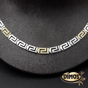 14k Gold and Silver Greek Key Necklace. Traditional Greek Jewelry. Birthday Gift