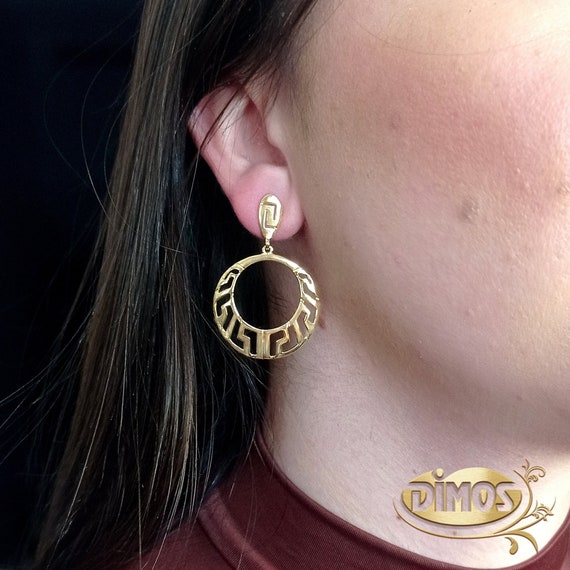 Dimos 18k Gold Greek Key Circle Earrings. Ancient Meander Jewelry. Handmade in Greece Etsy UK