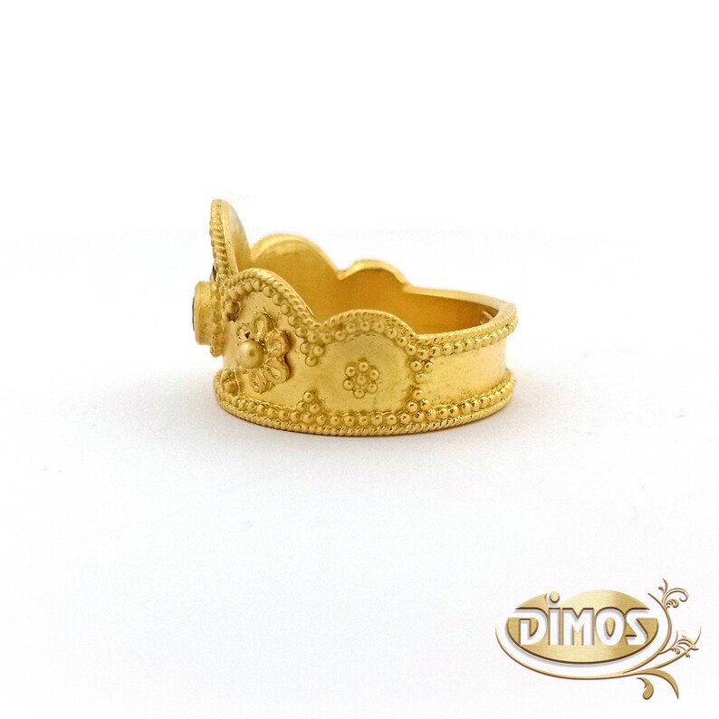 22K Gold Byzantine Crown Ring With Natural Gemstones. Gold Etsy