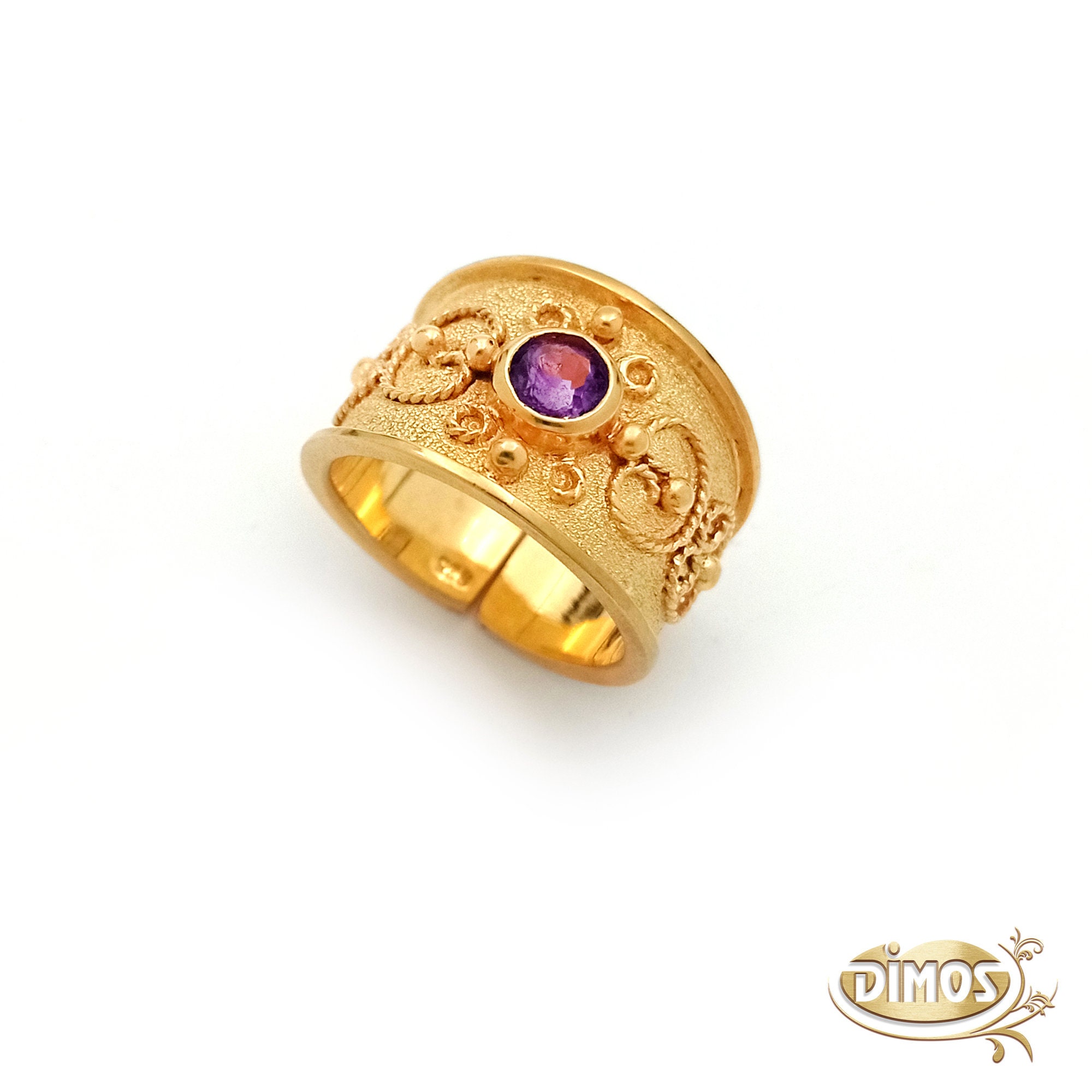 Bague Arabesques Style Byzantin Plaqué Or - Taille 53 Sertie Strass - Occasion