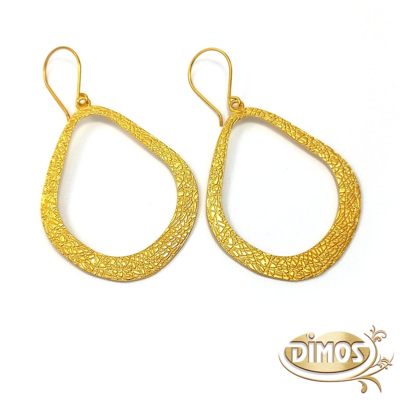 Gold Plated Large Textured Drop Earrings for Women Mother/'s Day Gift Gift for Her
