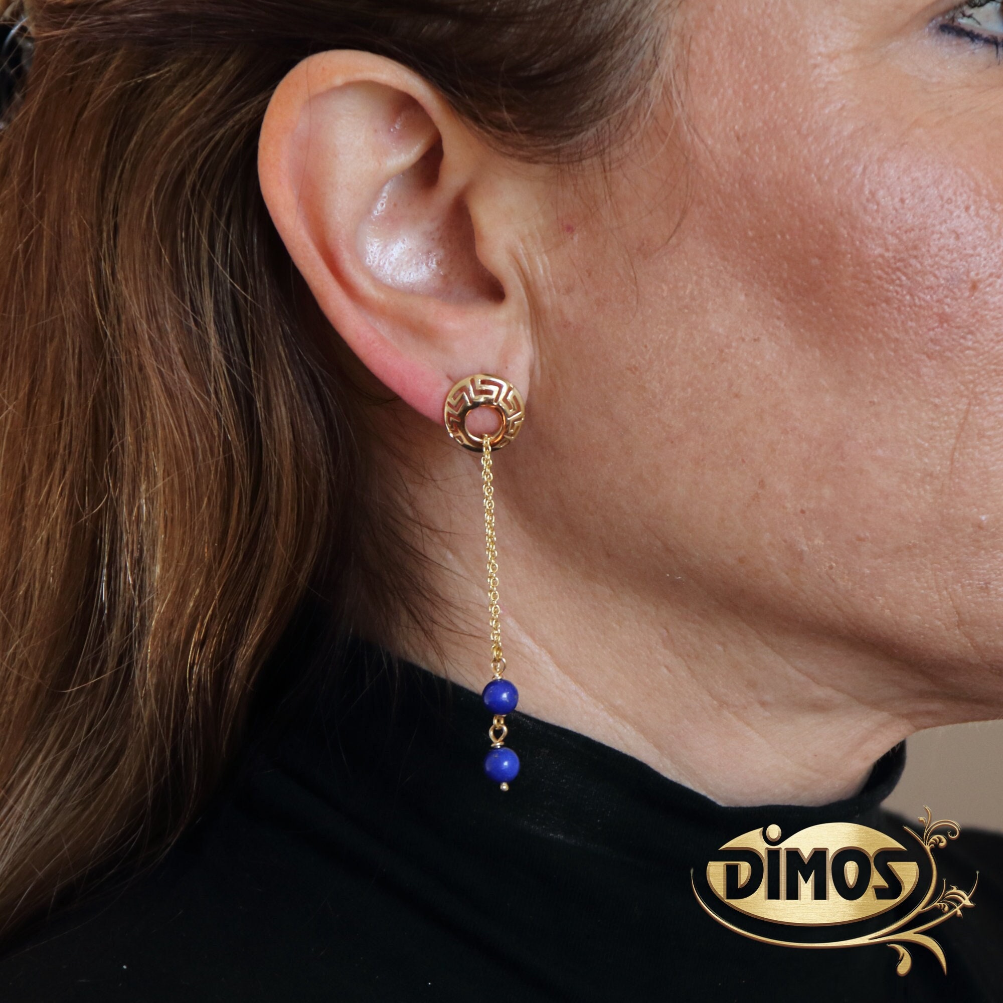 14k Gold Greek Key Dangle Earrings: Handmade Ethnic Jewelry
