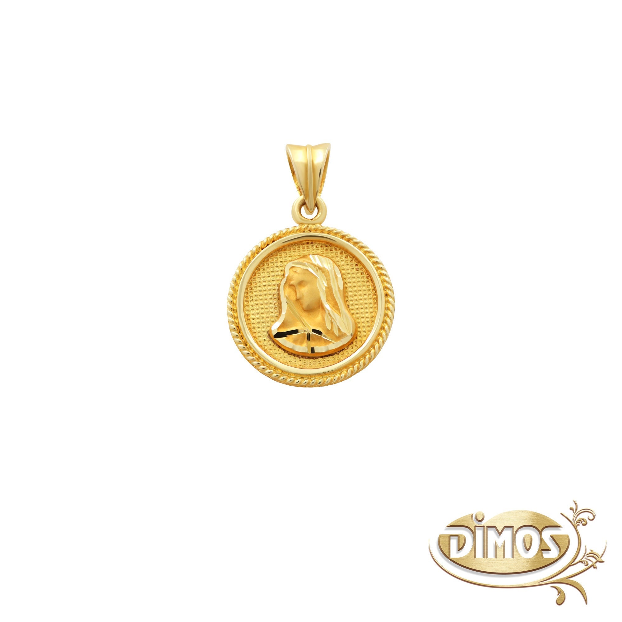 14k Gelbgold Jungfrau Maria Anhänger. Madonna Schutz Schmuck. Geburtsgeschenk