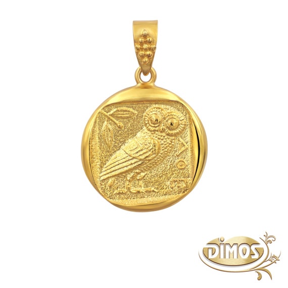 Dimos 18K ゴールド アテネ フクロウ ペンダント。古代ギリシャの
