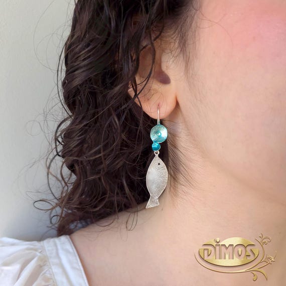 Orecchini Di Pesce A Goccia Astratti Sterling Silver 925 - Foto 10