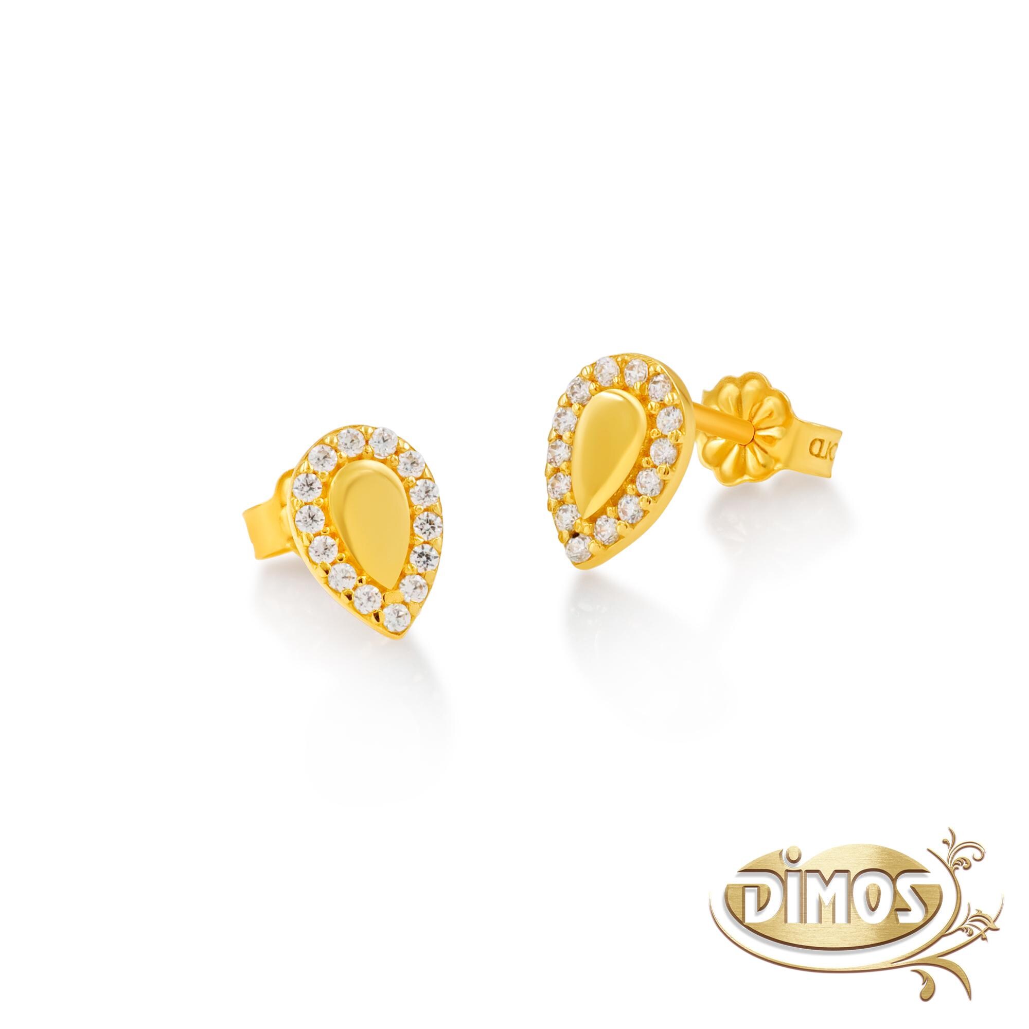 14k Gold Teardrop Stud Earrings With Zircon. Pear Shaped Jewelry