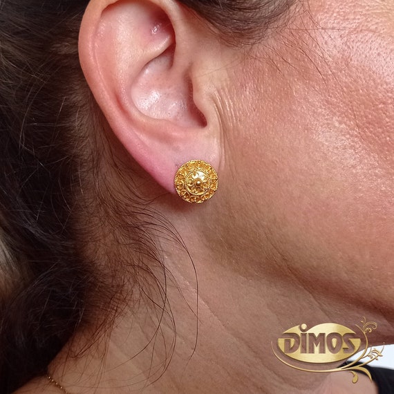 Dimos 22k Gold Filigree Bocola Stud Earrings. Gold Greek Handmade Jewelry. Anniversary Gift. Etsy Canada
