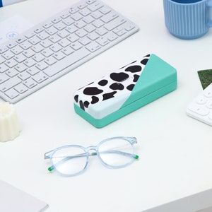 Eyeglass Case Hard in Vibrant Colors, Leather Sunglasses Cases and Glasses Case, Ideal Gift For Her Cow Pattern Mint