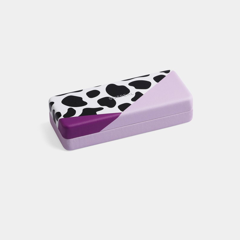 Eyeglass Case Hard in Vibrant Colors, Leather Sunglasses Cases and Glasses Case, Ideal Gift For Her Cow Pattern Lavender