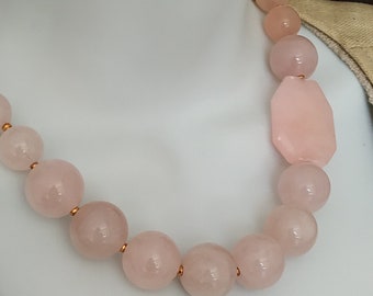 18mm and 14mm rose quartz necklace/gorgeous gemstone necklace/statement necklace