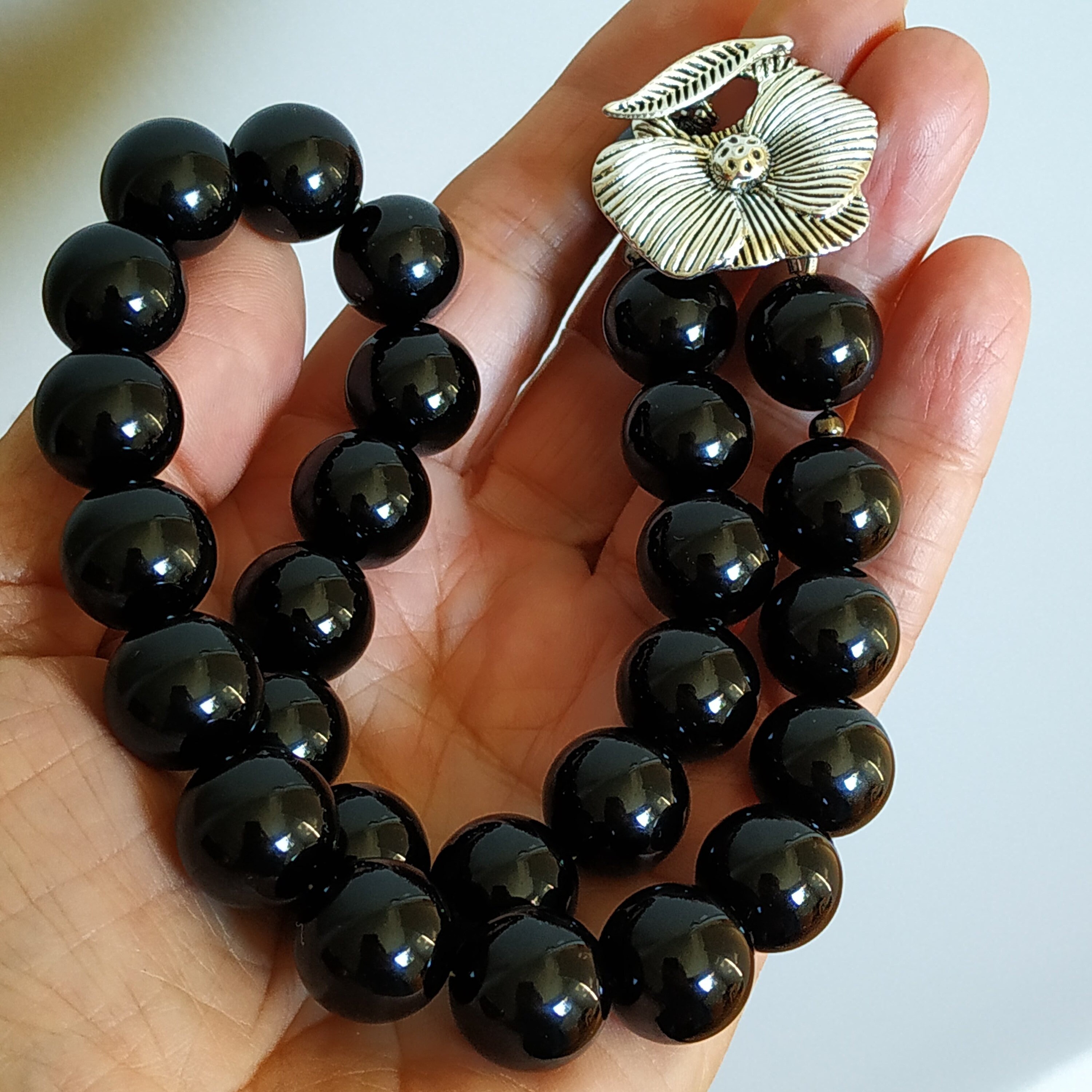 15mm black onyx bead necklace/modern necklace/statement Etsy