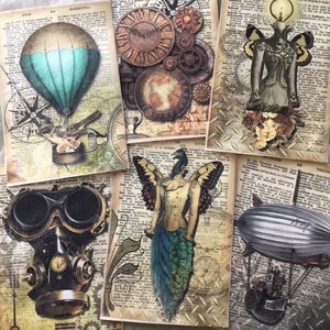 Vintage * Steampunk * 6 Glassine Bags * Mechanical * Collage * Junk Journal * Tea Stain * Gift Bag * Ephemera * Decorative * Set #2 * (#21)