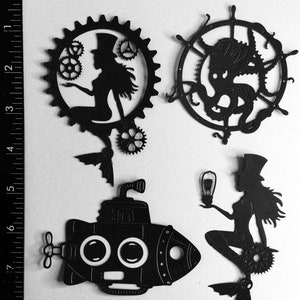 Steampunk Bundle * 4 Different Designs/Color Choice/1 Black Included * 8 Pieces Total * Mermaid, Submarine, Octopus, Embellishment * S/P #7