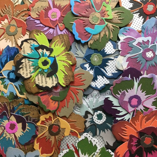 Eclectic Color 3D Paper Flowers * Multiple Color Sets * Set of 3 * Junk Journal * Card Making * Scrapbook * News Print * Music * Stamped
