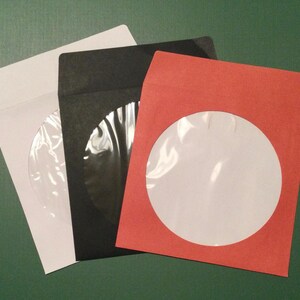 CD Disc Sleeves * 15 White * 10 Black * or 10 Red * Flap & Window Style * Junk Journal * Scrapbook * Ephemera * Gift Envelope for Mix Tape