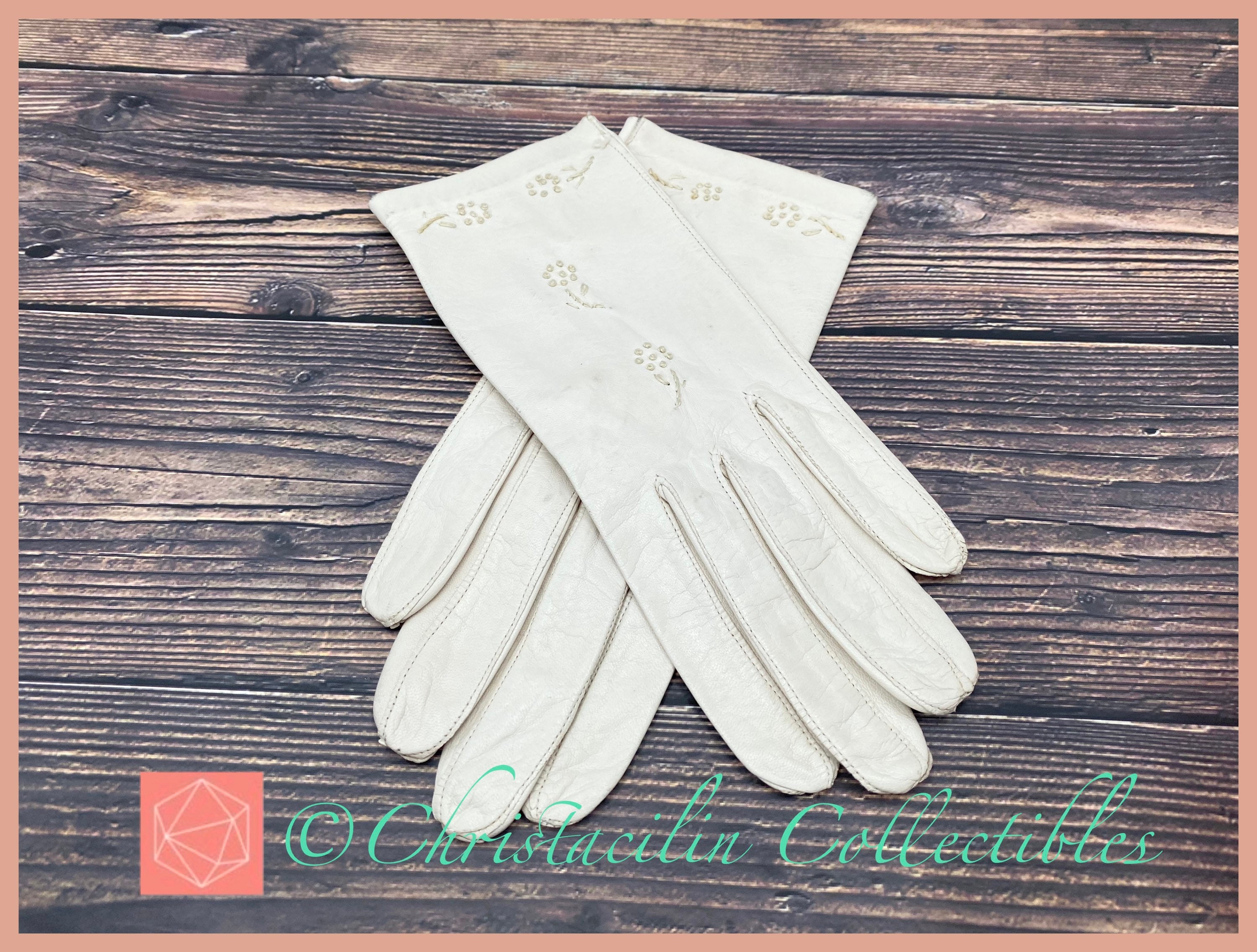 Vintage Gloves | 1940's Small White Leather Ladies Gloves - Etsy