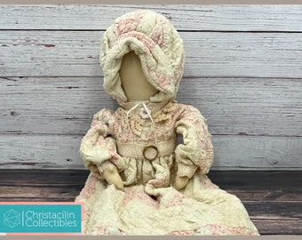 Vintage Toy | Handmade Girl Doll with Handmade Quilted Clothes