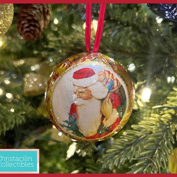 Vintage Ornament | Papier-mâché Santa Ornament  (Damaged)