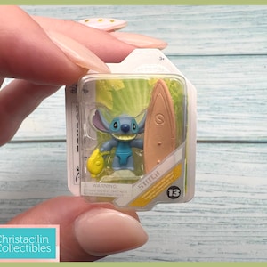 Mini Figure | Tiny &quot;Stitch&quot; with Surf Board Replica Doll Toy by Disney for Dollhouse or Crafting Projects