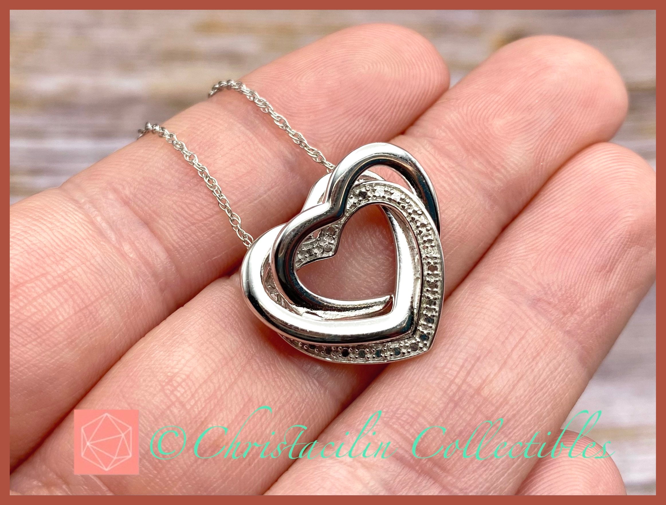 Necklace | 18” Zales Diamond Triple Heart Sterling Silver Pendant