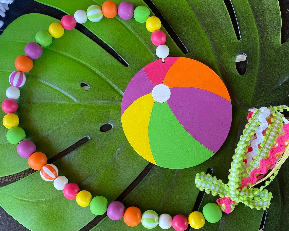 Beach Ball Garland /beach Themed Decor/farmhouse Beads/wooden Etsy