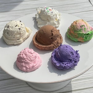 Fake ice cream scoops, fake ice cream, tiered tray decor, ice cream decor